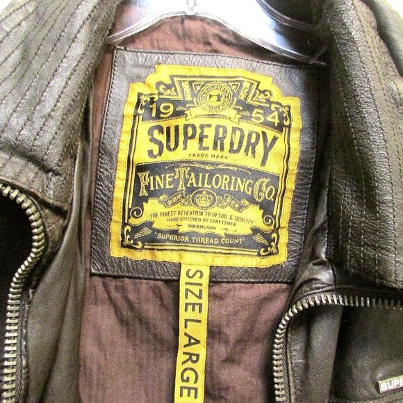 Superdry Dark Brown Leather Jacket - Picture 12 of 16